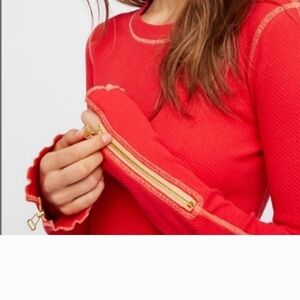 Free People ZIP IT CUFF Bold Red/Orange THERMAL Top